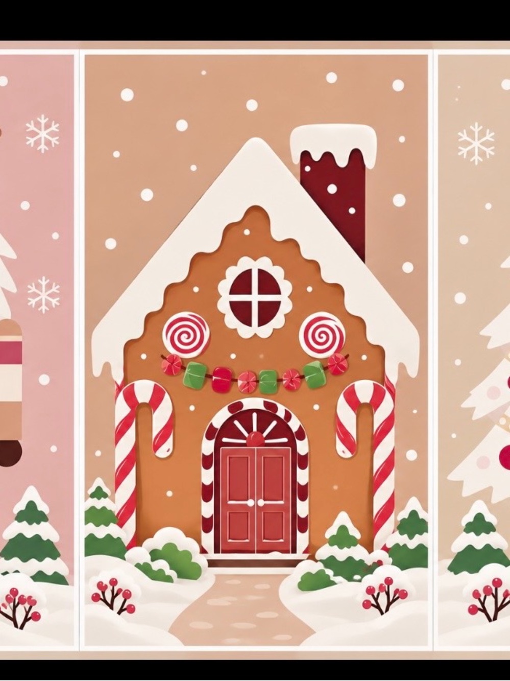 Festive Gingerbread House Holiday Wall Art - Red and Brown
